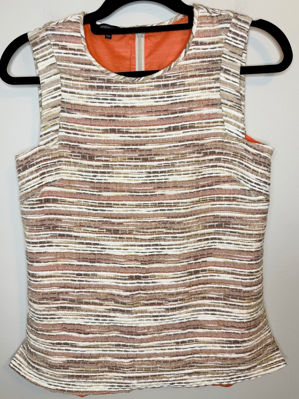 Lafayette 148 New York Size 4 Cotton Silk Tweed Striped Sleeveless Top